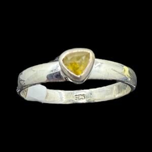 Natural Yellow Diamond Solitaire Ring 925 Sterling Silver Stackable US Size 8